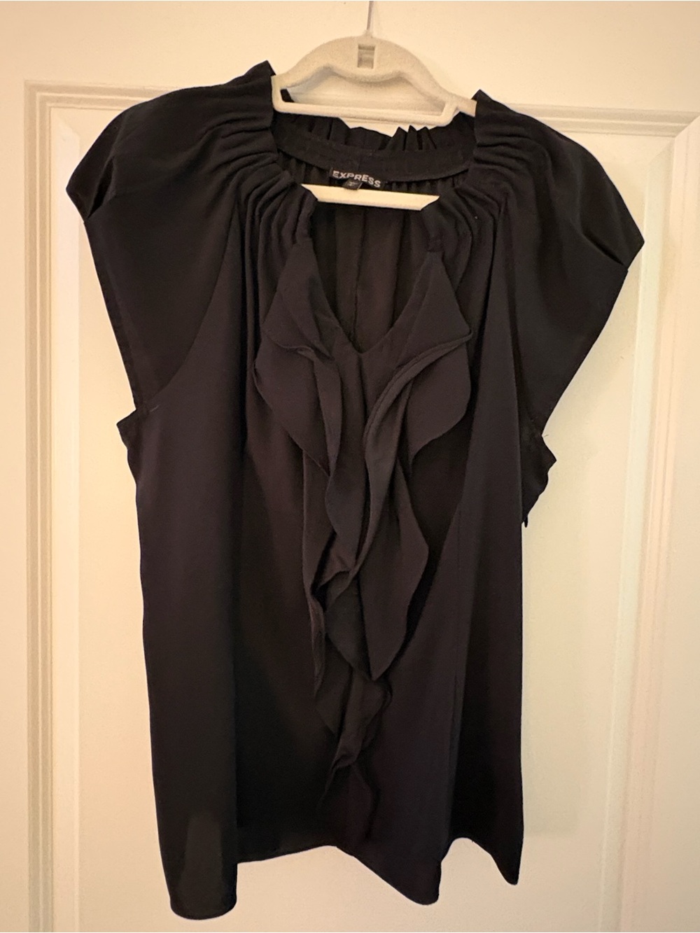 Express Black Ruffle-Front Sleeveless Blouse